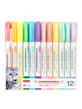 Highlighters, Dual Tips Marker Pen, Chisel and Fine Tips, 12 colors, Water Based